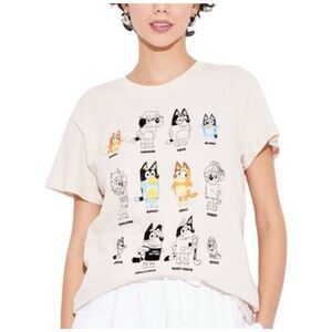 Bluey Grid Short Sleeve T-Shirt - Tan - Size Medium